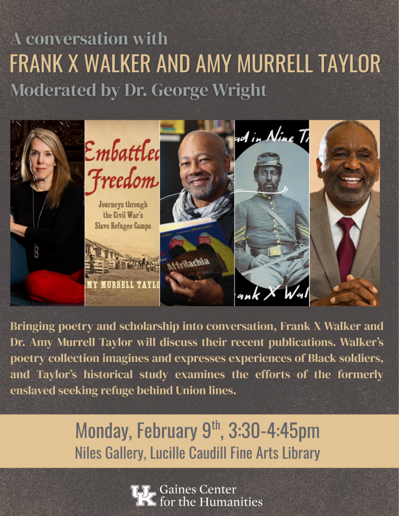 Flyer for event with images of speakers and their book covers